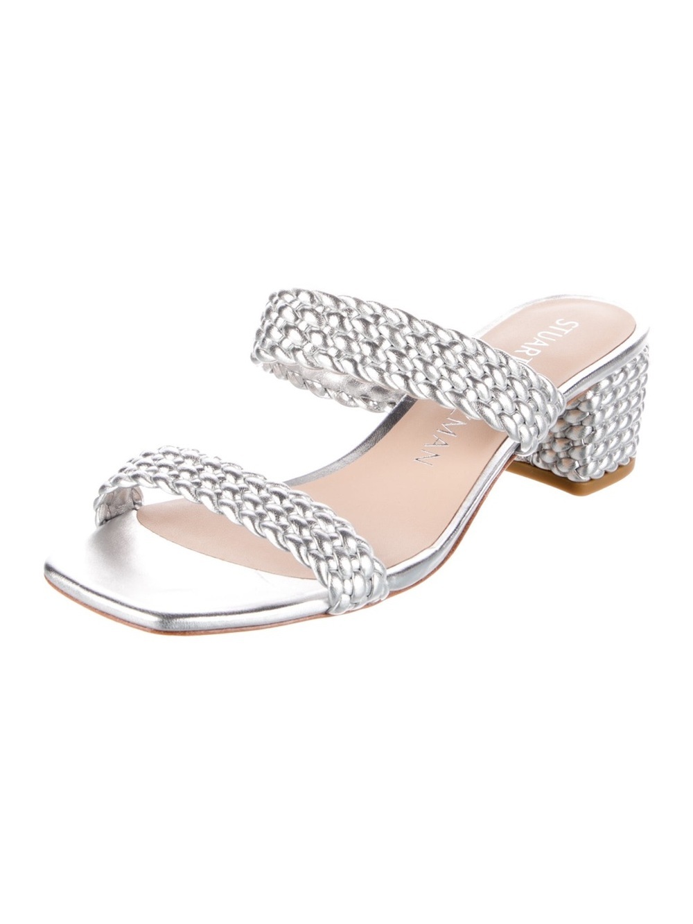 Women’s STUART WEITZMAN Aleena Waikiki silver block heel sandals- Size 8